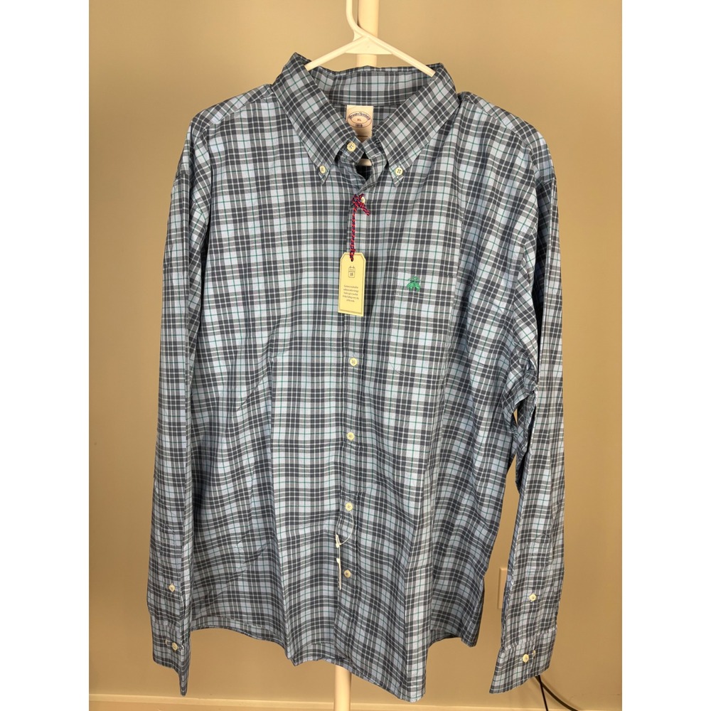 Brooks Brothers 1818 The Friday Shirt Mens XL Blue Plaid Button Down Cotton NWT